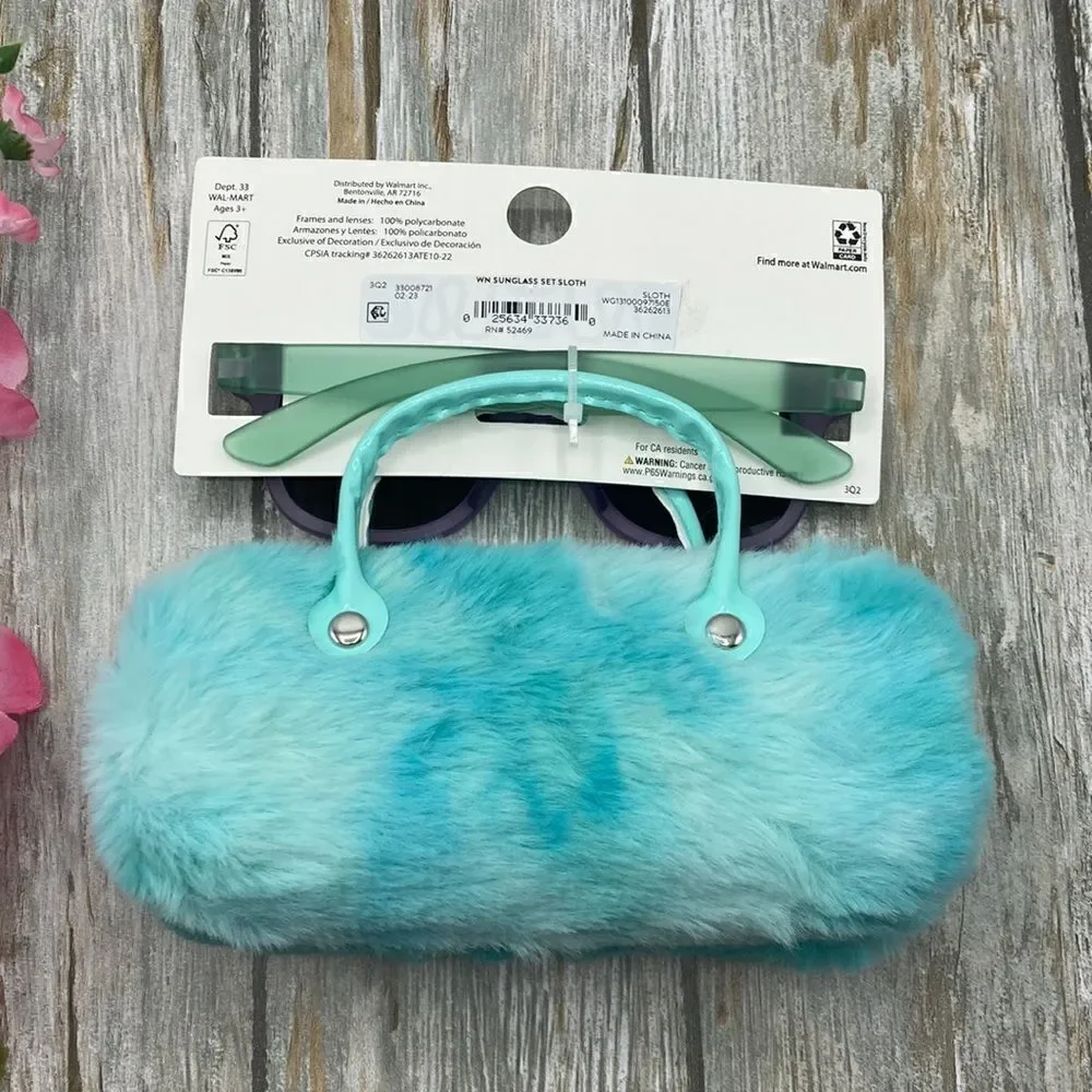 Girls Fun Summer Sunglasses With Unicorn & Sloth Faux Fur Carrying Cases 2-Pack